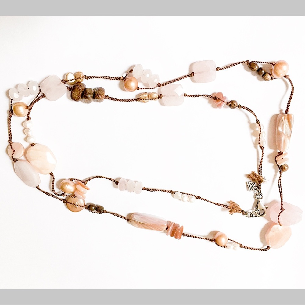 SILPADA Necklace Rose Quartz 35” Sterling Silver N1428 Pink MOP Pearls EXC COND